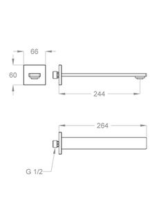 PlaySteel 58 Wall-mounted water spout 1/2'', center distance 244 mm long, complete length 264 mm by Fir Italia - view 2