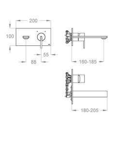 LifeSteel 59 External part for wall-mounted built-in basin mixer with plate, 205 mm long, center distance 185 mm long by Fir Italia - view 2