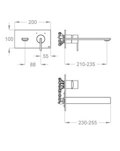 LifeSteel 59 External part for wall-mounted built-in basin mixer with plate, 255 mm long, center distance 235 mm long by Fir Italia - view 2