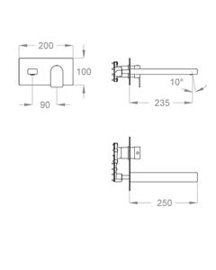 Doda 67 External part for wall-mounted built-in basin mixer with plate, 250 mm long, center distance 235 mm long by Fir Italia - view 2