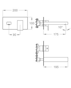 Kelio 63 External part for wall-mounted built-in basin mixer with plate, 195 mm long, center distance 175 mm long by Fir Italia - view 2