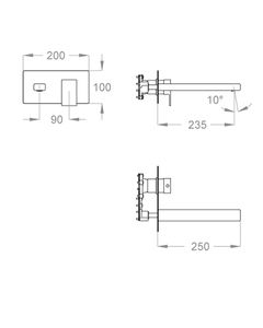 Kelio 63 External part for wall-mounted built-in basin mixer with plate, 250 mm long, center distance 235 mm long by Fir Italia - view 2