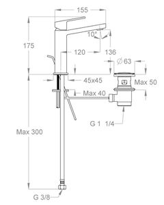 Kelio 63 Wash basin mixer 175 mm high, center distance 120 mm long, with pop-up drain and pull-rod by Fir Italia - view 2