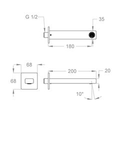 Kelio 63 Wall-mounted water spout 1/2'', center distance 180 mm long, complete length 200 mm by Fir Italia - view 2