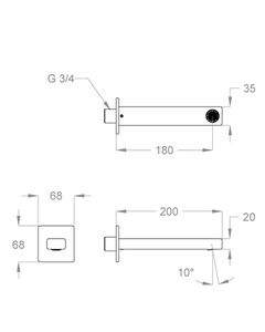 Kelio 63 Wall-mounted water spout 3/4'', center distance 180 mm long, complete length 200 mm by Fir Italia - view 2