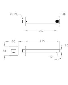 Kelio 63 Wall-mounted water spout 1/2'', center distance 240 mm long, complete length 255 mm by Fir Italia - view 2