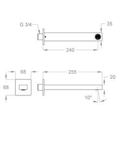 Kelio 63 Wall-mounted water spout 3/4'', center distance 240 mm long, complete length 255 mm by Fir Italia - view 2