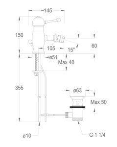 Melrose 70 Bidet mixer, 150 mm high, center distance 105 mm long, with pop-up drain and pull-rod by Fir Italia - view 2