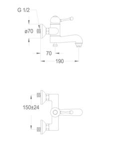 Melrose 70 Wall-mounted bath mixer with diverter and flex hose connection by Fir Italia - view 2