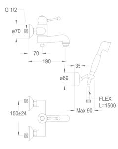 Melrose 70 Wall-mounted bath mixer with diverter and shower set by Fir Italia - view 2
