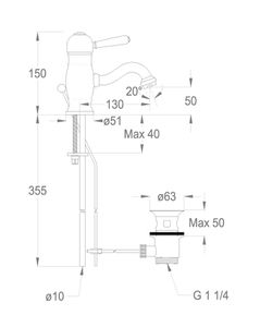 Melrose 71 Wash basin mixer, 150 mm high, center distance 130 mm long, with pop-up drain and pull-rod by Fir Italia - view 2
