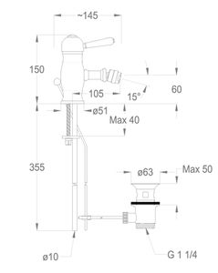 Melrose 71 Bidet mixer, 150 mm high, center distance 105 mm long, with pop-up drain and pull-rod by Fir Italia - view 2