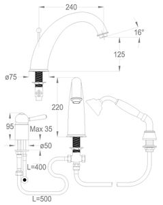 Melrose 71 Three-hole deck-mounted bath mixer with diverter and shower set by Fir Italia - view 2