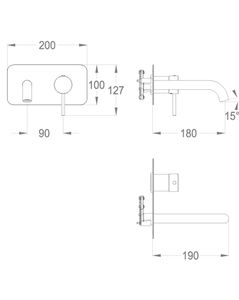 Cleo 84 External part for wall-mounted built-in basin mixer with plate, 190 mm long, center distance 180 mm long by Fir Italia - view 2