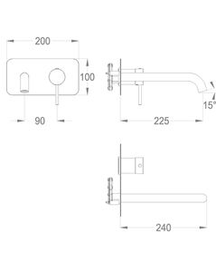 Cleo 84 External part for wall-mounted built-in basin mixer with plate, 240 mm long, center distance 225 mm long by Fir Italia - view 2