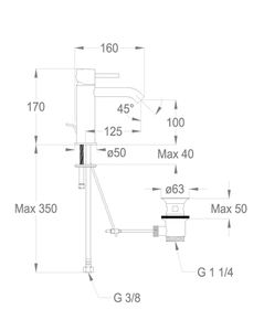 Cleo 84 Wash basin mixer 170 mm high, center distance 125 mm long, with pop-up drain and pull-rod by Fir Italia - view 2