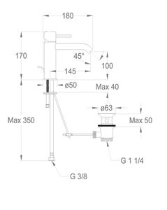 Cleo 84 Wash basin mixer 170 mm high, center distance 145 mm long, with pop-up drain and pull-rod by Fir Italia - view 2