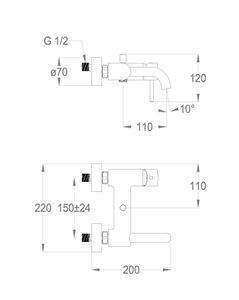 Cleo 84 Wall-mounted bath mixer with diverter and flex hose connection by Fir Italia - view 2