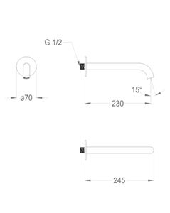 Cleo 84 Wall-mounted water spout 1/2'', center distance 230 mm long, complete length 245 mm by Fir Italia - view 2