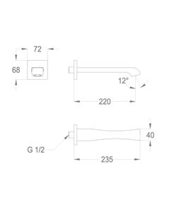 Déco 87 Wall-mounted water spout 1/2'', center distance 220 mm long, complete length 235 mm by Fir Italia - view 2