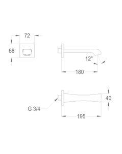 Déco 87 Wall-mounted water spout 3/4'', center distance 180 mm long, complete length 195 mm by Fir Italia - view 2