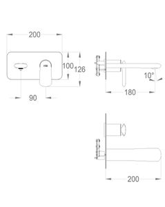 Dynamica 88 External part for wall-mounted built-in basin mixer with plate, 200 mm long, center distance 180 mm long by Fir Italia - view 2