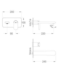 Dynamica 88 External part for wall-mounted built-in basin mixer with plate, 245 mm long, center distance 220 mm long by Fir Italia - view 2