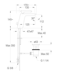 Dynamica 88 Wash basin/bidet mixer, 145 mm high, center distance 125 mm long, with pop-up drain and pull-rod by Fir Italia - view 2