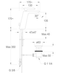 Dynamica 88 Wash basin mixer, 170 mm high, center distance 130 mm long, with pop-up drain and pull-rod by Fir Italia - view 2