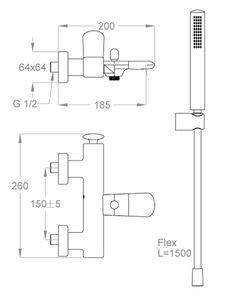 Dynamica 88 Wall-mounted bath mixer with diverter and anti-lime shower set by Fir Italia - view 2