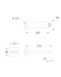 Dynamica 88 Wall-mounted water spout 1/2'', center distance 185 mm long, complete length 210 mm by Fir Italia - view 2