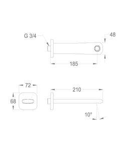 Dynamica 88 Wall-mounted water spout 3/4'', center distance 185 mm long, complete length 210 mm by Fir Italia - view 2