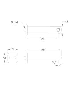 Dynamica 88 Wall-mounted water spout 3/4'' center distance 225 mm long, complete length 250 mm by Fir Italia - view 2