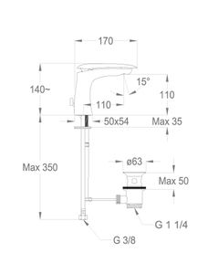 Synergy Cover 94 Wash basin mixer 140 mm high, center distance 110 mm long, with pop-up drain and pull-rod by Fir Italia - view 2
