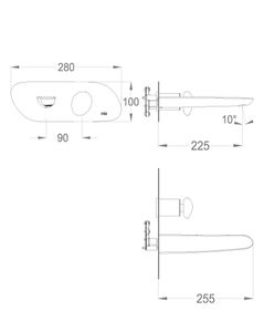 Synergy Stone 95 External part for wall-mounted built-in basin mixer with plate, 255 mm long, center distance 225 mm long by Fir Italia - view 2