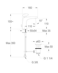 Synergy Stone 95 Wash basin mixer 155 mm high, center distance 110 mm long, with pop-up drain and pull-rod by Fir Italia - view 2