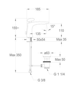 Synergy Stone 95 Wash basin mixer 155 mm high, center distance 135 mm long, with pop-up drain and pull-rod by Fir Italia - view 2