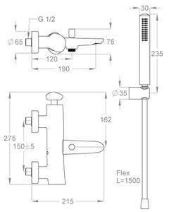 Synergy Stone 95 Wall-mounted bath mixer with diverter and anti-lime shower set by Fir Italia - view 2