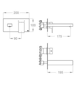 Playone 90 External part for wall-mounted built-in basin mixer with plate, 195 mm long, center distance 175 mm long by Fir Italia - view 2