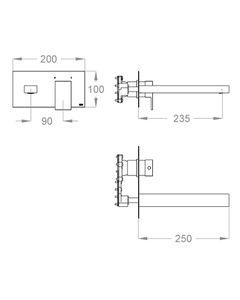 Playone 90 External part for wall-mounted built-in basin mixer with plate, 250 mm long, center distance 235 mm long by Fir Italia - view 2