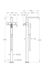 Playone 90 External part for floor-mounted bath mixer, with mixer for spout and mixer for anti-limescale hand shower by Fir Italia - view 2