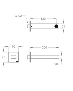 Playone 90 Wall-mounted water spout 1/2'', center distance 180 mm long, complete length 200 mm by Fir Italia - view 2