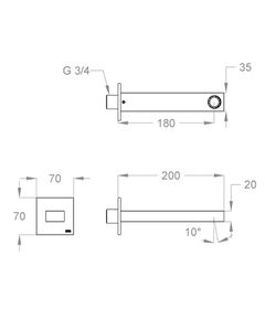 Playone 90 Wall-mounted water spout 3/4'', center distance 180 mm long, complete length 200 mm by Fir Italia - view 2