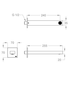 Playone 90 Wall-mounted water spout 1/2'', center distance 240 mm long, complete length 255 mm by Fir Italia - view 2