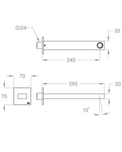 Playone 90 Wall-mounted water spout 3/4'', center distance 240 mm, complete length 255 mm by Fir Italia - view 2