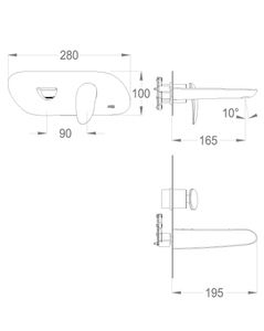 Synergy Open 93 External part for wall-mounted built-in basin mixer with plate, 195 mm long, center distance 165 mm long by Fir Italia - view 2