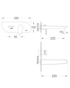 Synergy Open 93 External part for wall-mounted built-in basin mixer with plate, 255 mm long, center distance 225 mm long by Fir Italia - view 2