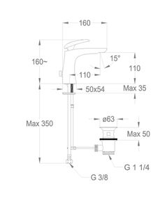 Synergy Open 93 Wash basin mixer 160 mm high, center distance 110 mm long, with pop-up drain and pull-rod by Fir Italia - view 2