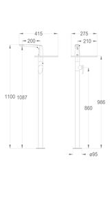 Synergy Open 93 External part for floor-mounted wash basin mixer, 1100 mm high, centre distance 200 mm long, with shelf in DuPont™ Corian® by Fir Italia - view 2