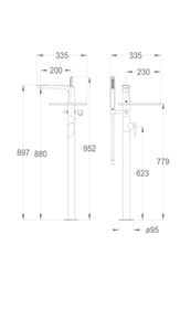 Synergy Open 93 External part for floor-mounted bath mixer, with mixer for spout, diverter for anti-limescale hand shower and shelf in Du... by Fir Italia - view 2